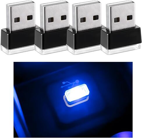 4 PCS USB LED Car Interior Atmosphere Lamp, Mini Night Light Plug-In Trunk Ambient Lighting Kit, Portable USB Interface LED Lamp Interior Decoration for Vehicle Home Office (White+Ice Blue) in Saudi Arabia