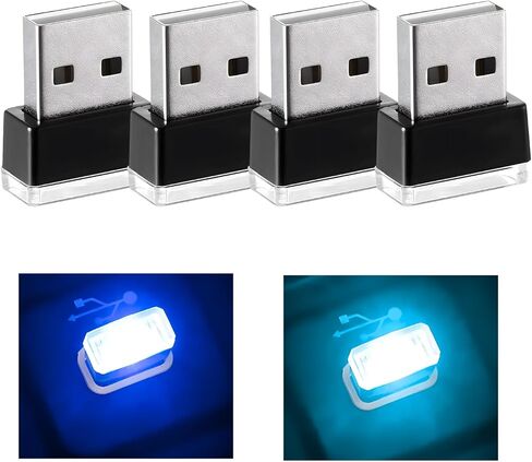 4 PCS USB LED Car Interior Atmosphere Lamp, Mini Night Light Plug-In Trunk Ambient Lighting Kit, Portable USB Interface LED Lamp Interior Decoration for Vehicle Home Office (White+Ice Blue) in Saudi Arabia
