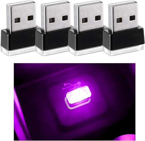 4 PCS USB LED Car Interior Atmosphere Lamp, Mini Night Light Plug-In Trunk Ambient Lighting Kit, Portable USB Interface LED Lamp Interior Decoration for Vehicle Home Office (White+Ice Blue) in Saudi Arabia
