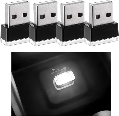 4 PCS USB LED Car Interior Atmosphere Lamp, Mini Night Light Plug-In Trunk Ambient Lighting Kit, Portable USB Interface LED Lamp Interior Decoration for Vehicle Home Office (White+Ice Blue) in Saudi Arabia