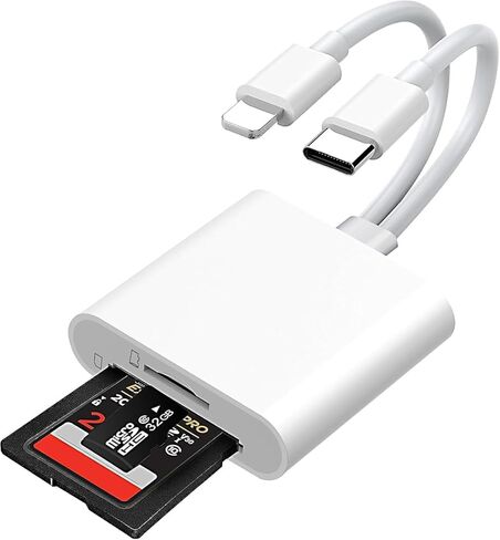 SD Card Reader for iPhone, Memory Card Reader for iPad with Dual Slot TF/SD Reader Digital Trail Game Camera SD-Card Viewer for iPhone14/13/12/11/XS/XR/X/8/7/Plus/Pro in Saudi Arabia