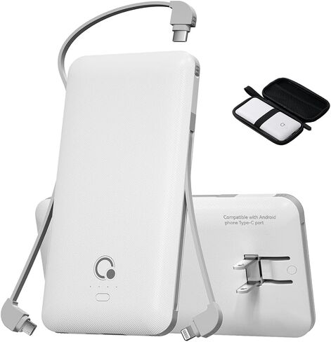 Brand Q Portable Charger with Built-in Cables and AC Wall Plug,Slim USB C Power Bank 10000mAh,External Battery Pack Compatible with iPhone,Samsung,Tablet and All Smart Phones in Kuwait