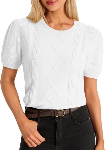 Cicy Bell Womens Puff Short Sleeve Sweater Tops Cable Knit Crew Neck 2026 Spring Shirts Lightweight Dressy Casual Sweaters in Saudi Arabia