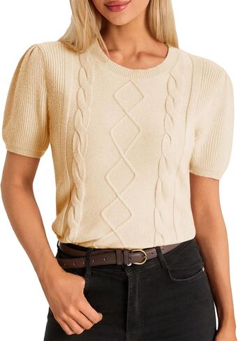 Cicy Bell Womens Puff Short Sleeve Sweater Tops Cable Knit Crew Neck 2026 Spring Shirts Lightweight Dressy Casual Sweaters in Saudi Arabia
