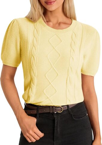 Cicy Bell Womens Puff Short Sleeve Sweater Tops Cable Knit Crew Neck 2026 Spring Shirts Lightweight Dressy Casual Sweaters in Saudi Arabia