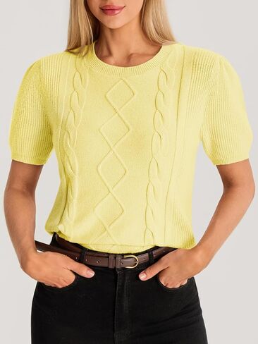 Cicy Bell Womens Puff Short Sleeve Sweater Tops Cable Knit Crew Neck 2026 Spring Shirts Lightweight Dressy Casual Sweaters in Saudi Arabia