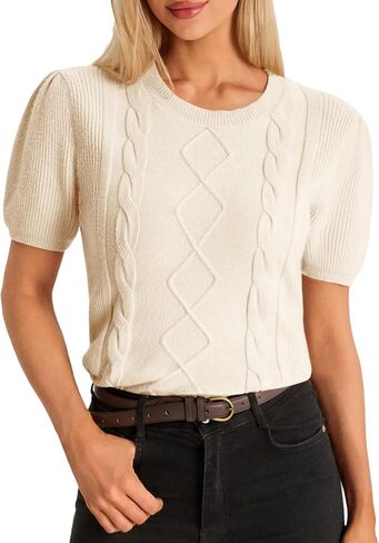 Cicy Bell Womens Puff Short Sleeve Sweater Tops Cable Knit Crew Neck 2026 Spring Shirts Lightweight Dressy Casual Sweaters in Saudi Arabia