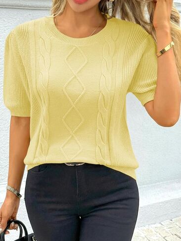 Cicy Bell Womens Puff Short Sleeve Sweater Tops Cable Knit Crew Neck 2026 Spring Shirts Lightweight Dressy Casual Sweaters in Saudi Arabia