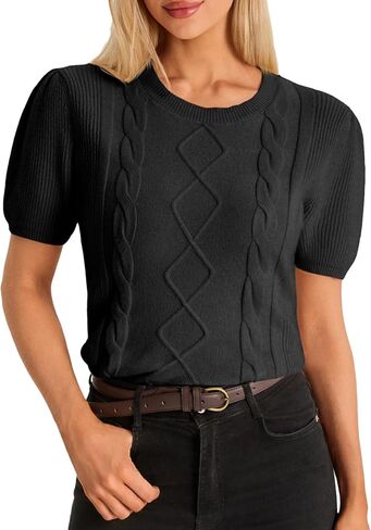 Cicy Bell Womens Puff Short Sleeve Sweater Tops Cable Knit Crew Neck 2026 Spring Shirts Lightweight Dressy Casual Sweaters in Saudi Arabia