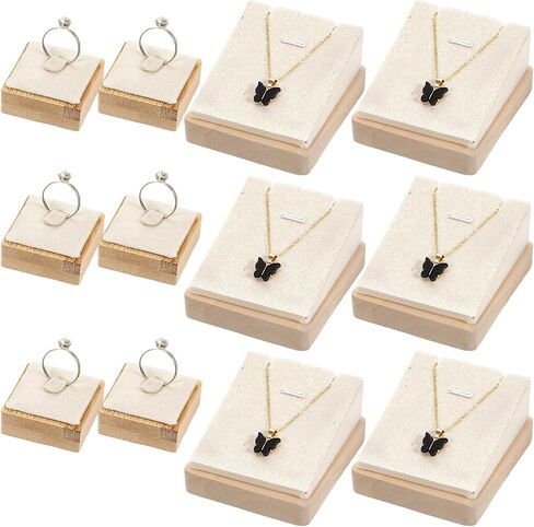 مجموعة حامل عرض المجوهرات المصنوعة من الخيزران الفاخر: 6 قطع عرض قلادة و6 حاملات حلقات مع مخملية لتنظيم خزانة الملابس في المتجر in Kuwait