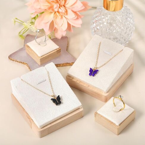 مجموعة حامل عرض المجوهرات المصنوعة من الخيزران الفاخر: 6 قطع عرض قلادة و6 حاملات حلقات مع مخملية لتنظيم خزانة الملابس في المتجر in Kuwait