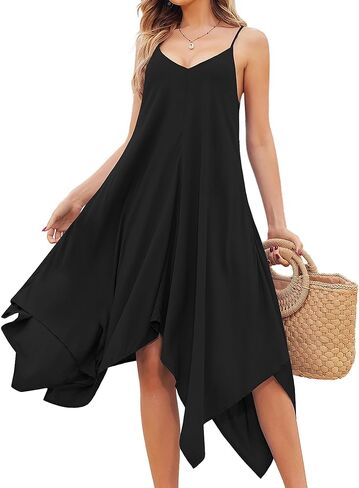 Chigant Women's 2026 Summer Dress Casual Boho Sundress Spaghetti Strap Swimwear Cover Up Beach Flowy Midi Vacation Dresses in Kuwait