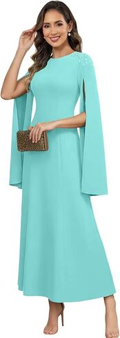 Scoop Neck Mother of The Brides Dresses Long Sleeve Bead Formal Party Dress with Pockets in Saudi Arabia