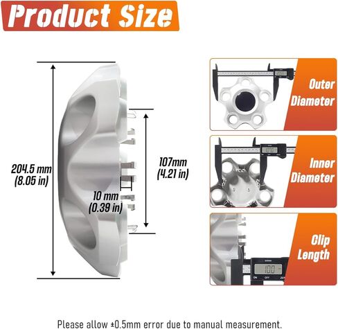 4 قطع 204.5 مم (8.05 بوصة) أغطية مركز العجلة بديلة لجنوط العجلات 42603-0C051 42603-0C050 426030C051 أغطية محور فضية، متوافقة مع 2007-2021 تندرا 18 بوصة 5 أغطية حافة in Kuwait