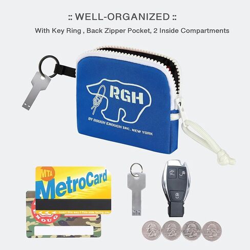 Rough Enough Small Coin Purse with Keychain Neck Lanyard Zipper Pocket Bundle Set in Saudi Arabia