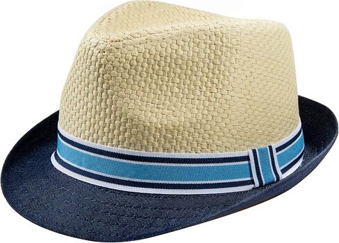 PEAK 2 PEAK للفتيات والفتيان قبعة فيدورا تريلبي من القش ذات حافة قصيرة - حماية من أشعة الشمس فوق البنفسجية 50+ - حافة باللون الكحلي in Kuwait