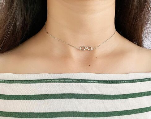 S925 Sterling Silver Infinity Choker Short Dainty Necklace for Women Jewelry in Saudi Arabia