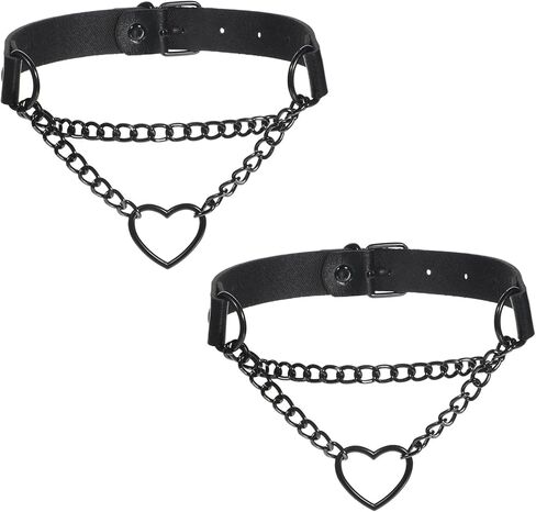 2 PCS Love Heart Choker Collar Necklace, Women Black Heart PU Leather Choker Necklace Adjustable Leather Punk Goth Chokers Hearts Chain Chokers Necklaces Jewelry Accessories for Women in Saudi Arabia