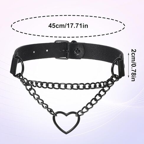 2 PCS Love Heart Choker Collar Necklace, Women Black Heart PU Leather Choker Necklace Adjustable Leather Punk Goth Chokers Hearts Chain Chokers Necklaces Jewelry Accessories for Women in Saudi Arabia