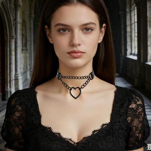 2 PCS Love Heart Choker Collar Necklace, Women Black Heart PU Leather Choker Necklace Adjustable Leather Punk Goth Chokers Hearts Chain Chokers Necklaces Jewelry Accessories for Women in Saudi Arabia