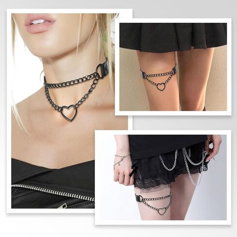 2 PCS Love Heart Choker Collar Necklace, Women Black Heart PU Leather Choker Necklace Adjustable Leather Punk Goth Chokers Hearts Chain Chokers Necklaces Jewelry Accessories for Women in Saudi Arabia
