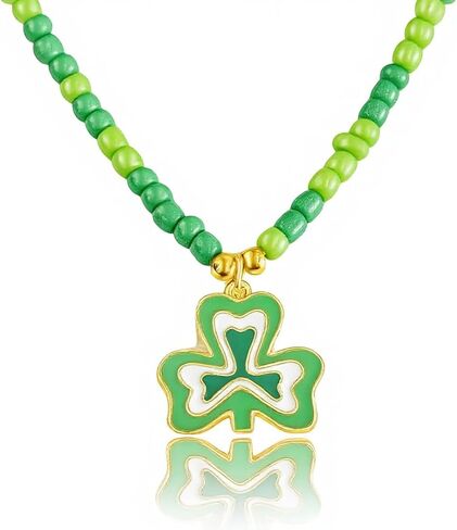 St Patricks Day Necklaces for Women Men St Patrick's Day Green Beaded Necklace Luck Leaf Clover Pendant Choker Necklaces Saint Patricks Day Party Supplies Dressing-up Accessories Party Favors in Saudi Arabia