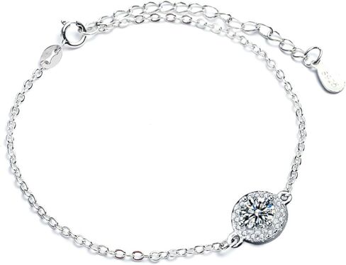 S925 Sterling Silver 0.5/1 Carat Diamond Bracelet, Round Cut Elegant Bangle, D-Color, VVS1, Thoughtful Gift for Mother's Day in Saudi Arabia