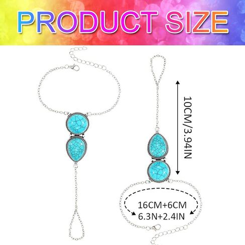 GORTIN Turquoise Hand Chain Bracelets Ring Link Chain Bracelet Set Boho Hand Chain Jewelry for Women Pack of 2 in Saudi Arabia