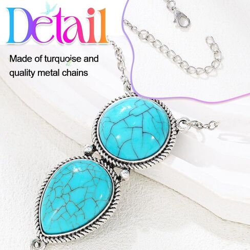 GORTIN Turquoise Hand Chain Bracelets Ring Link Chain Bracelet Set Boho Hand Chain Jewelry for Women Pack of 2 in Saudi Arabia