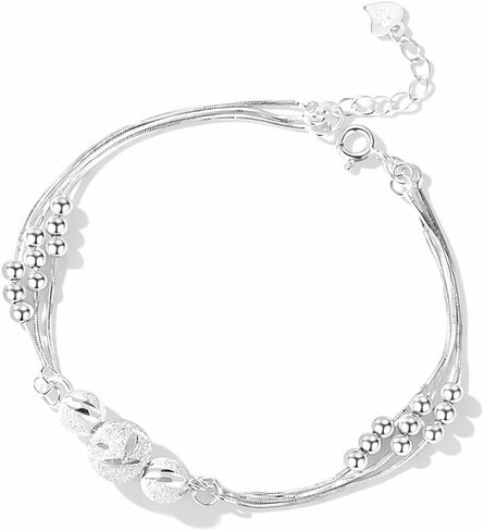 BEL'ARGENT Valentine's Day Gift 925 Sterling Silver Beaded Bracelet for Women | Adjustable Silver Chain Bracelet with Textured Beads | Minimalist Handmade Silver Jewelry Gift for Her in Saudi Arabia