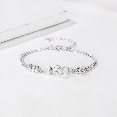 BEL'ARGENT Valentine's Day Gift 925 Sterling Silver Beaded Bracelet for Women | Adjustable Silver Chain Bracelet with Textured Beads | Minimalist Handmade Silver Jewelry Gift for Her in Saudi Arabia