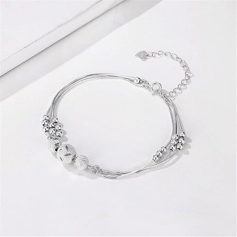 BEL'ARGENT Valentine's Day Gift 925 Sterling Silver Beaded Bracelet for Women | Adjustable Silver Chain Bracelet with Textured Beads | Minimalist Handmade Silver Jewelry Gift for Her in Saudi Arabia