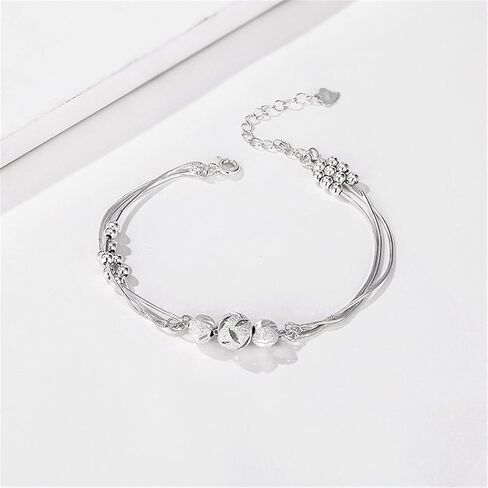 BEL'ARGENT Valentine's Day Gift 925 Sterling Silver Beaded Bracelet for Women | Adjustable Silver Chain Bracelet with Textured Beads | Minimalist Handmade Silver Jewelry Gift for Her in Saudi Arabia