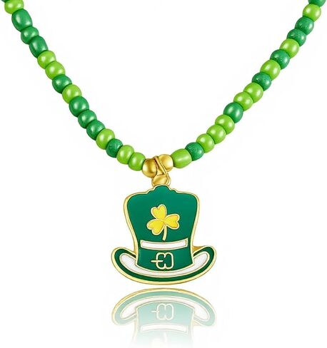 St Patricks Day Necklaces for Women Men St Patrick's Day Green Beaded Necklace Luck Leaf Clover Pendant Choker Necklaces Saint Patricks Day Party Supplies Dressing-up Accessories Party Favors in Saudi Arabia