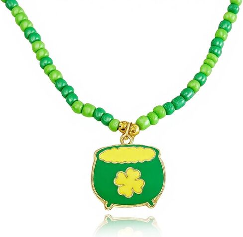 St Patricks Day Necklaces for Women Men St Patrick's Day Green Beaded Necklace Luck Leaf Clover Pendant Choker Necklaces Saint Patricks Day Party Supplies Dressing-up Accessories Party Favors in Saudi Arabia