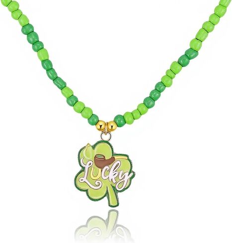 St Patricks Day Necklaces for Women Men St Patrick's Day Green Beaded Necklace Luck Leaf Clover Pendant Choker Necklaces Saint Patricks Day Party Supplies Dressing-up Accessories Party Favors in Saudi Arabia