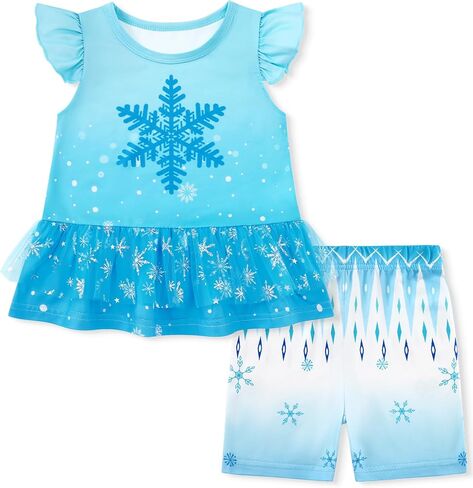 DISAUR Toddler Girl Summer Clothes Ruffle Short Sleeve Mesh Hem Tops and Shorts Princess Clothing Sets for 18M-6Years in Kuwait