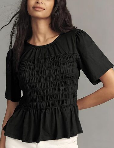 OPCAKM بيبي دول بلايز للنساء Smocked Y2K Peplum بلوزة قصيرة الأكمام قمصان لطيفة الصيف عادية فلوي تونك in Kuwait