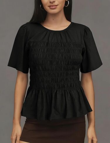 OPCAKM بيبي دول بلايز للنساء Smocked Y2K Peplum بلوزة قصيرة الأكمام قمصان لطيفة الصيف عادية فلوي تونك in Kuwait