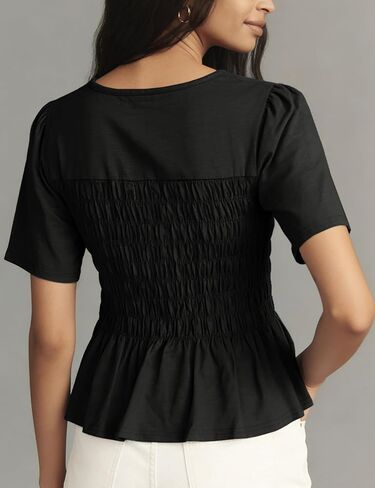 OPCAKM بيبي دول بلايز للنساء Smocked Y2K Peplum بلوزة قصيرة الأكمام قمصان لطيفة الصيف عادية فلوي تونك in Kuwait