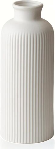 Green Ribbed Ceramic Vase for Flowers, Modern Textured Decorative Vase, 10 Inch Tall, 4 Inch Width, Farmhouse Style Home Decor (Matte Glaze Green) in Saudi Arabia