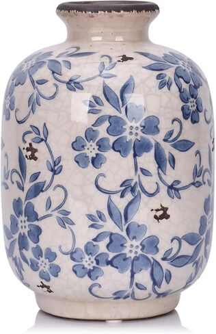 Chinoiserie Vase - 7.9" Tall Chinoiserie Decor Ice Crackle Vintage Blue and White Floral Vase, Farmhouse Country Home Decor, Living Room, Dining Table, Fireplace and Entryway Decor Centerpieces in Saudi Arabia