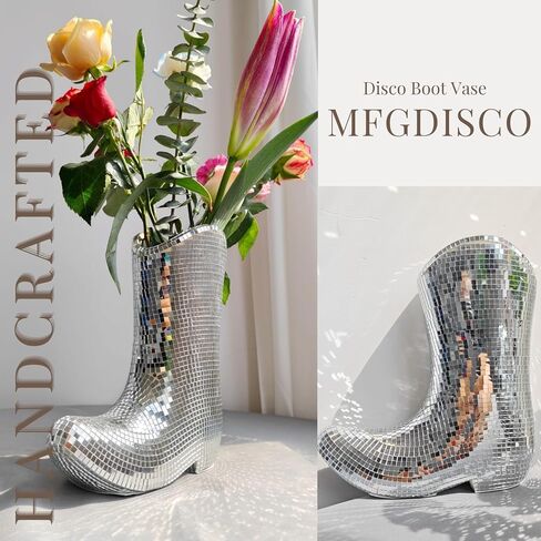 مزهرية مصنوعة يدويًا من ديسكو كاوبوي - السيراميك وكرة سانتياغو ديسكو مزهرية الزهور الغربية الحديثة، 9.5 بوصة سانتياغو ديسكو كاوبوي بوت ديكور المنزل، هدية فريدة للتدفئة المنزلية in Kuwait