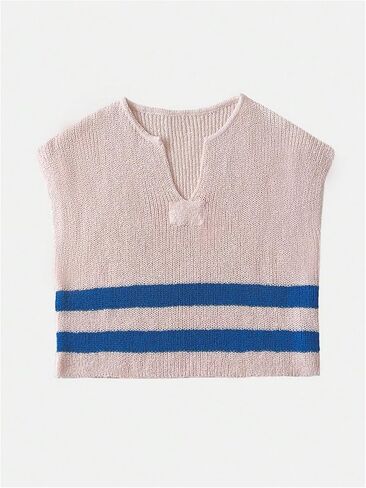 Women's Striped Knit Crop Tops Cap Sleeve Loose Fit Pullover Sweaters in Saudi Arabia