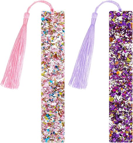 2 Pcs Glitter Bookmarks with Tassels Resin Bookmarks for Girls Kids Book Marks for Reading Purple Pink Tassel Bookmark for Girls Women Book Lover Reading Presents in Saudi Arabia