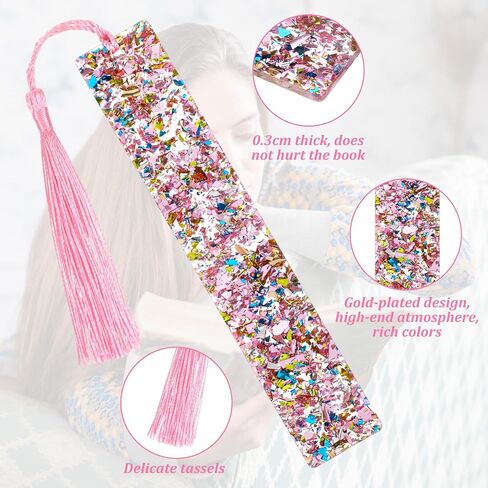 2 Pcs Glitter Bookmarks with Tassels Resin Bookmarks for Girls Kids Book Marks for Reading Purple Pink Tassel Bookmark for Girls Women Book Lover Reading Presents in Saudi Arabia