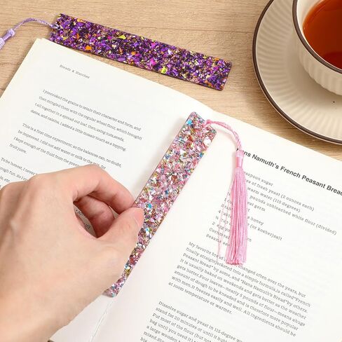 2 Pcs Glitter Bookmarks with Tassels Resin Bookmarks for Girls Kids Book Marks for Reading Purple Pink Tassel Bookmark for Girls Women Book Lover Reading Presents in Saudi Arabia