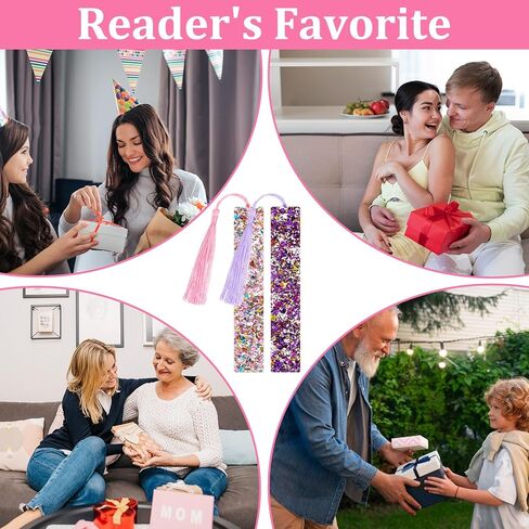 2 Pcs Glitter Bookmarks with Tassels Resin Bookmarks for Girls Kids Book Marks for Reading Purple Pink Tassel Bookmark for Girls Women Book Lover Reading Presents in Saudi Arabia