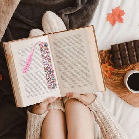 2 Pcs Glitter Bookmarks with Tassels Resin Bookmarks for Girls Kids Book Marks for Reading Purple Pink Tassel Bookmark for Girls Women Book Lover Reading Presents in Saudi Arabia