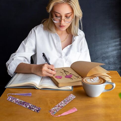 2 Pcs Glitter Bookmarks with Tassels Resin Bookmarks for Girls Kids Book Marks for Reading Purple Pink Tassel Bookmark for Girls Women Book Lover Reading Presents in Saudi Arabia